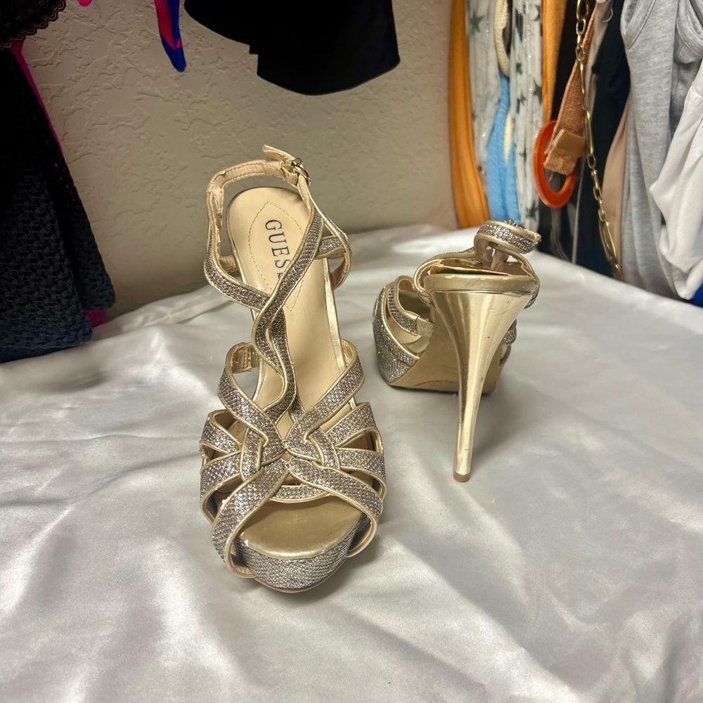 Guess Metallic Strappy Heels